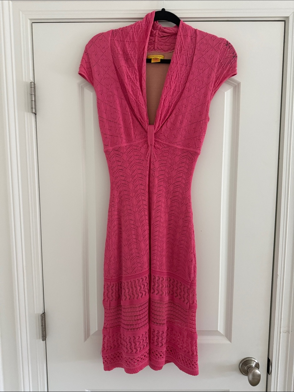 Catherine Malandrino Pink Openwork Knit Midi Dress